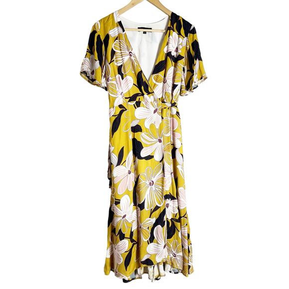 Slate & Willow Mod Daisy Floral Print Flutter Sleeve Wrap Midi Dress Size S - Picture 3 of 13